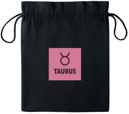 Zodiac Taurus Design - Essential medium colored cotton drawstring bag_BLACK_front