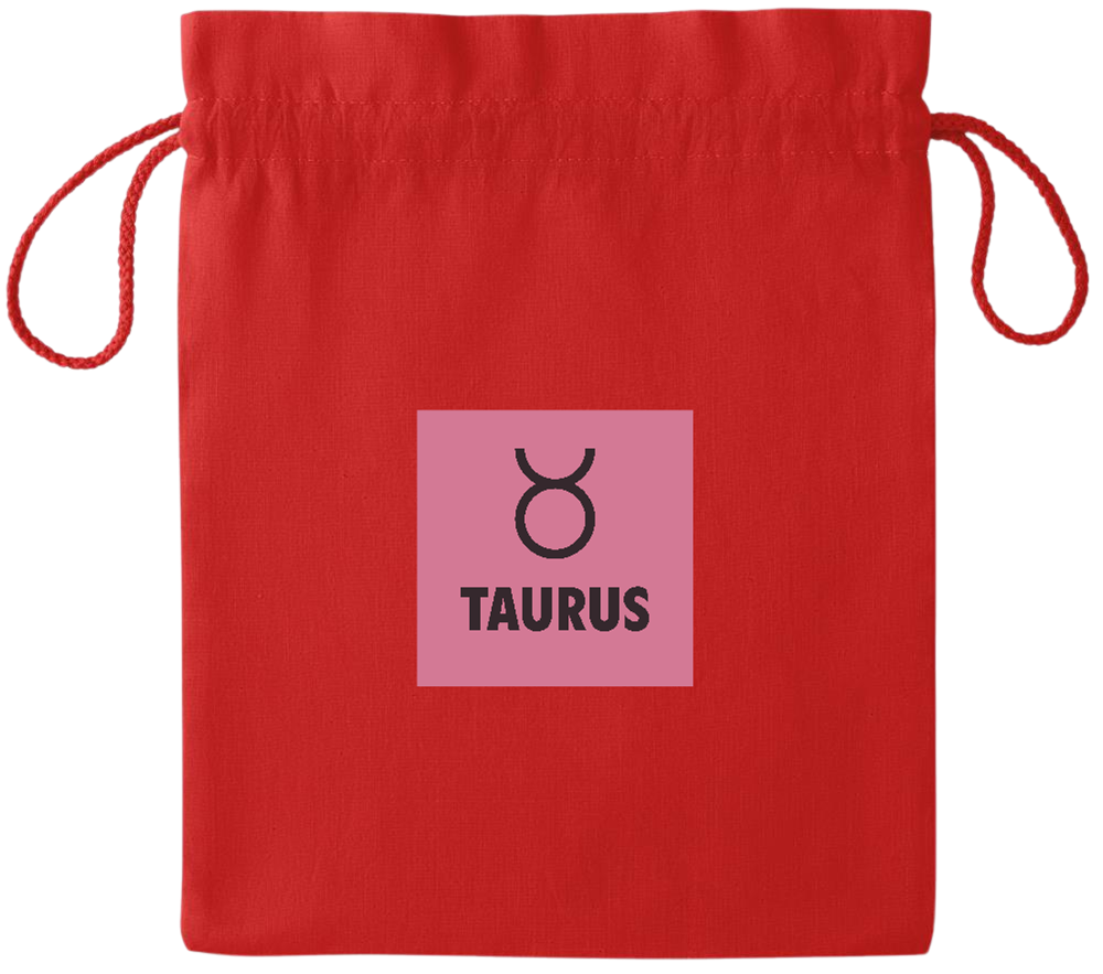 Zodiac Taurus Design - Essential medium colored cotton drawstring bag_RED_front