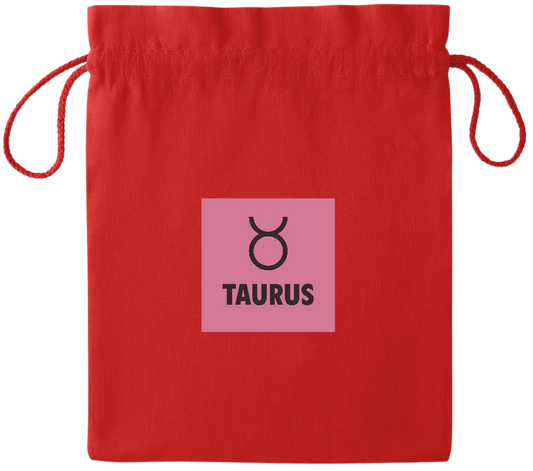 Zodiac Taurus Design - Essential medium colored cotton drawstring bag_RED_front