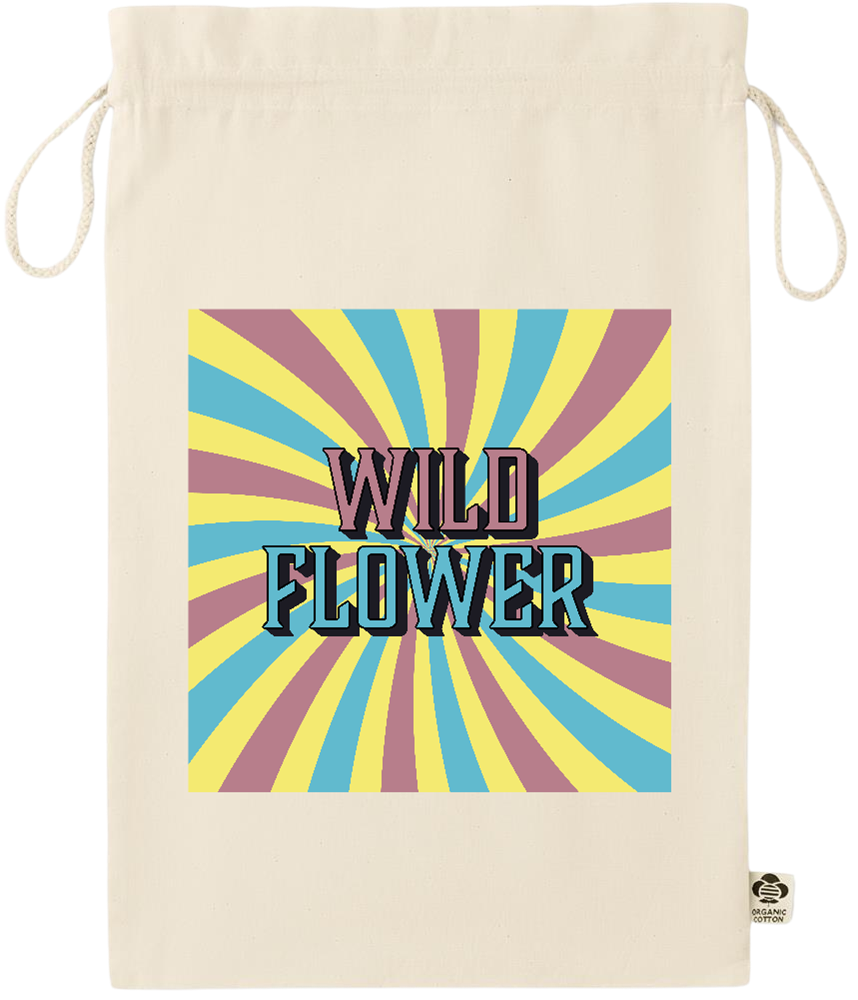 Wild Flower Design - Essential large organic drawcord gift bag_BEIGE_front