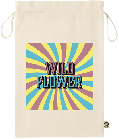 Wild Flower Design - Essential large organic drawcord gift bag_BEIGE_front