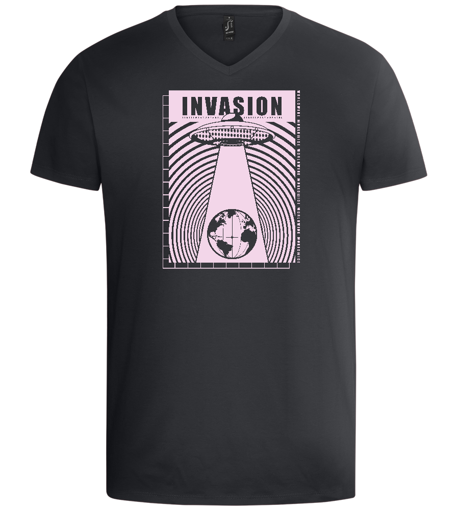 Invasion Ufo Design - Basic men's v-neck t-shirt_DARK GRAY_front