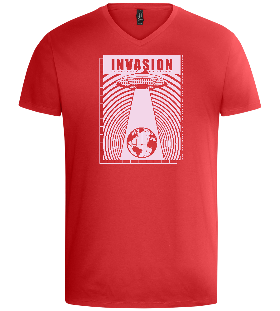 Invasion Ufo Design - Basic men's v-neck t-shirt_RED_front