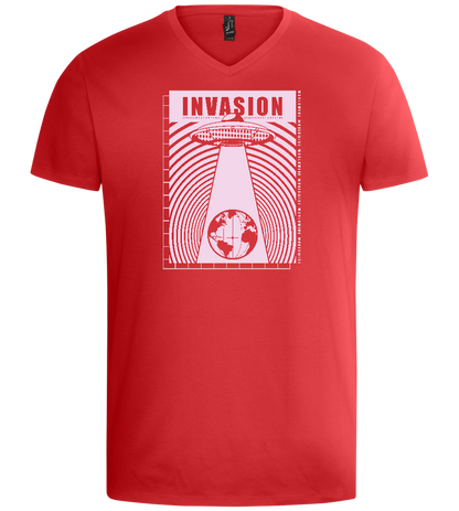 Invasion Ufo Design - Basic men's v-neck t-shirt_RED_front