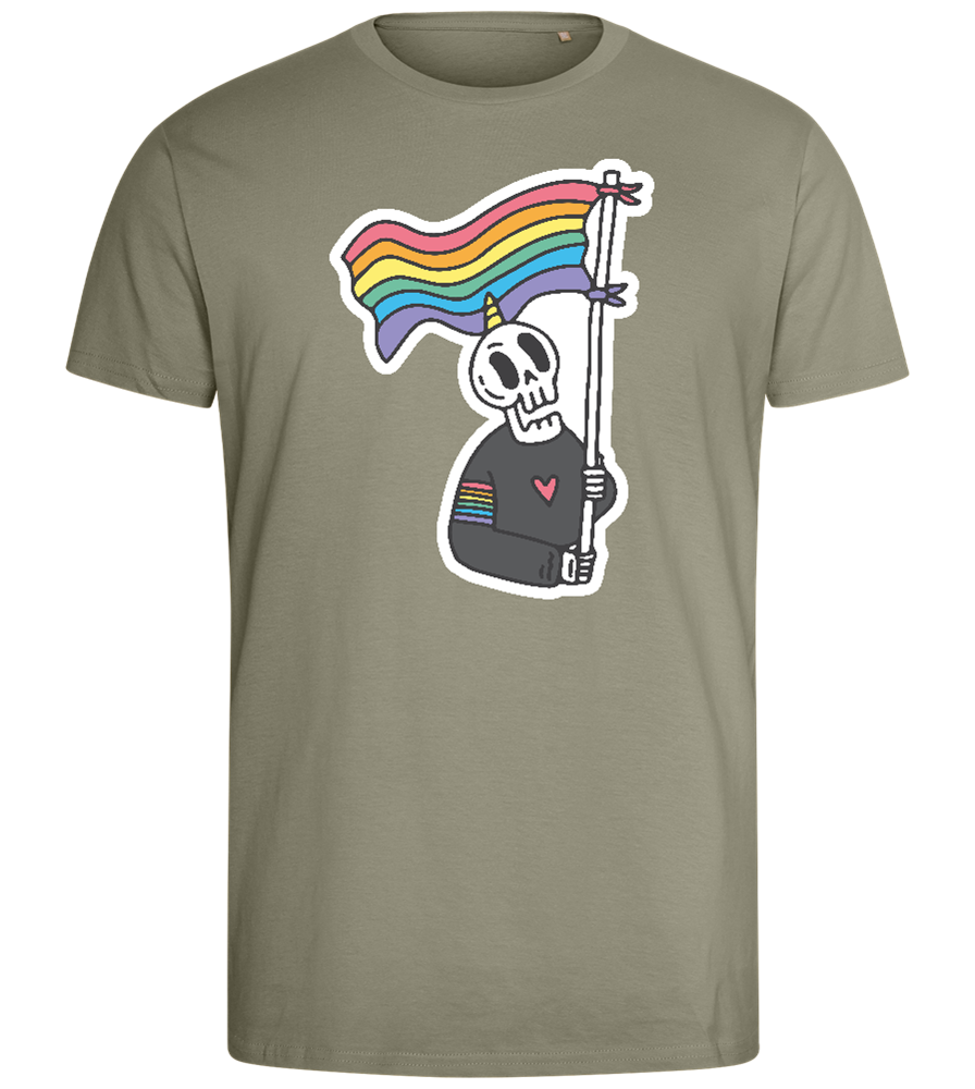 Rainbow Flag Skull Design - Comfort men's fitted t-shirt_KHAKI_front