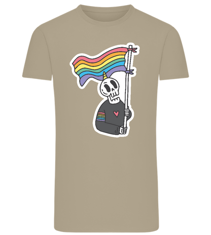 Rainbow Flag Skull Design - Comfort men's fitted t-shirt_KHAKI_front