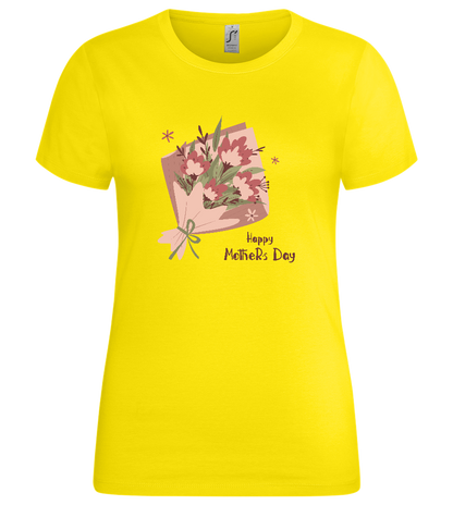 Mother's Day Flower Bouquet Design - Premium women's t-shirt_YELLOW_front