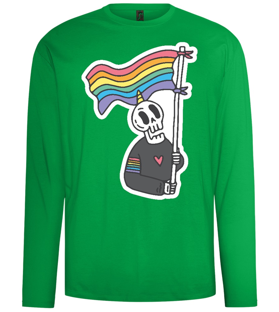 Rainbow Flag Skull Design - Comfort men's long sleeve t-shirt_MEADOW GREEN_front