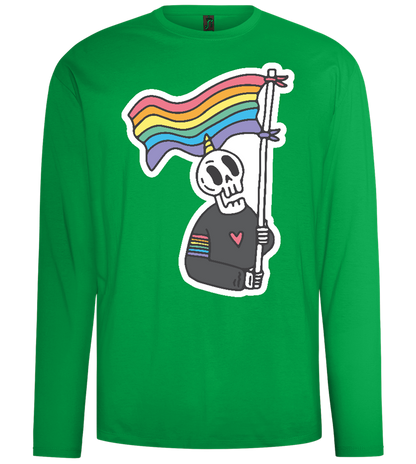 Rainbow Flag Skull Design - Comfort men's long sleeve t-shirt_MEADOW GREEN_front