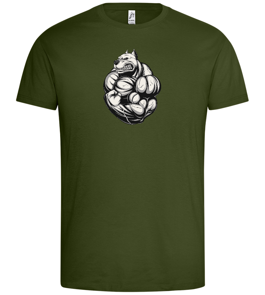 Flexing Dog Design - Premium men's t-shirt_DARK KHAKI_front