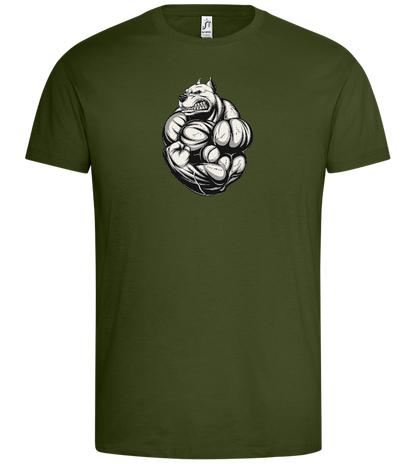 Flexing Dog Design - Premium men's t-shirt_DARK KHAKI_front