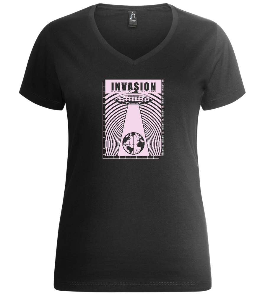 Invasion Ufo Design - Premium women's v-neck t-shirt_DEEP BLACK_front