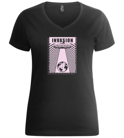 Invasion Ufo Design - Premium women's v-neck t-shirt_DEEP BLACK_front