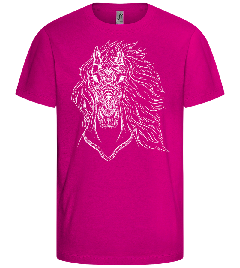 White Abstract Horsehead Design - Comfort girls' t-shirt_FUCHSIA_front