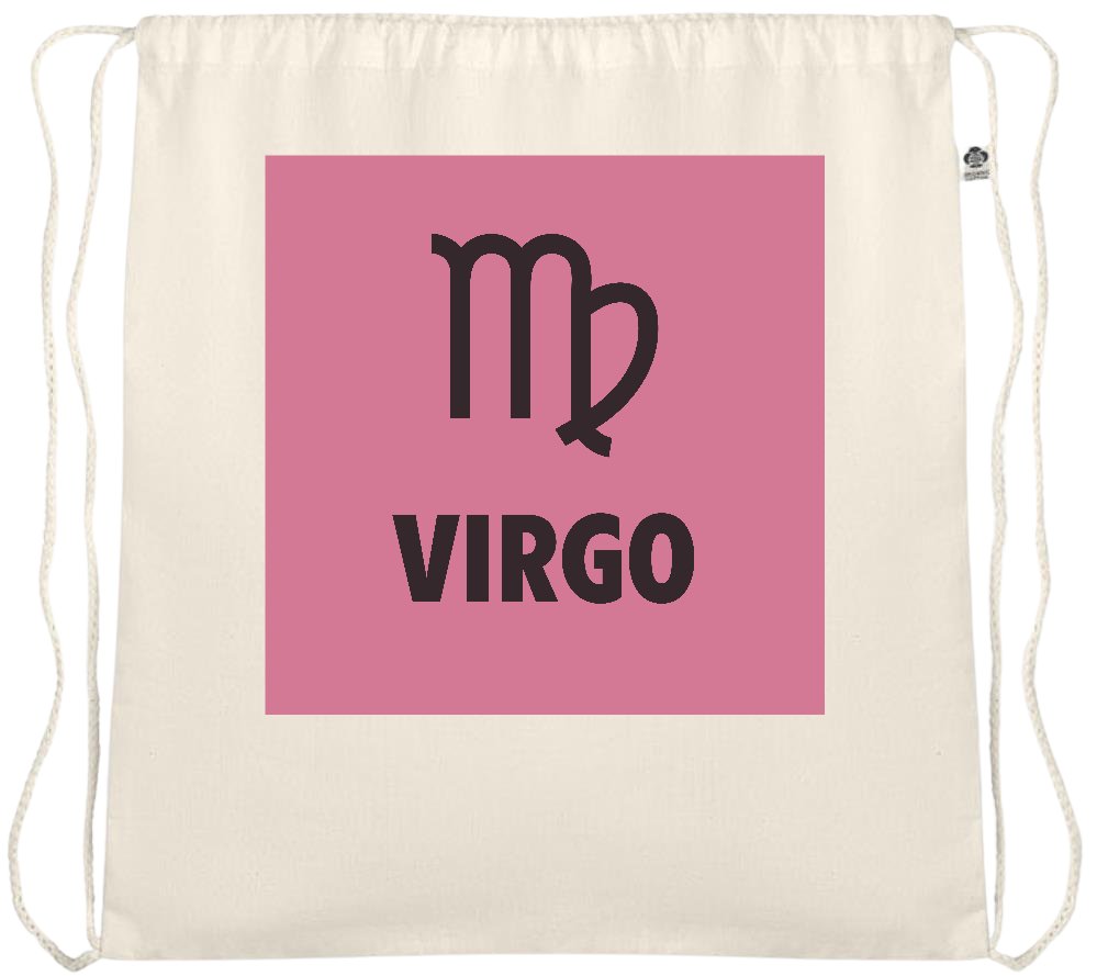 Zodiac Virgo Design - Essential medium organic cotton drawstring bag_BEIGE_front