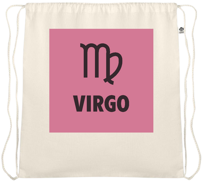 Zodiac Virgo Design - Essential medium organic cotton drawstring bag_BEIGE_front