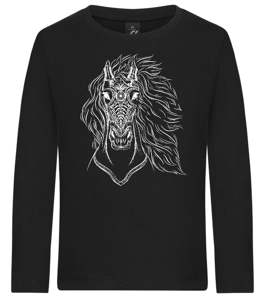 White Abstract Horsehead Design - Premium kids long sleeve t-shirt_DEEP BLACK_front