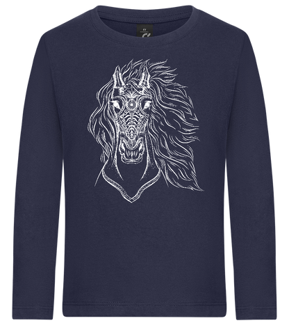 White Abstract Horsehead Design - Premium kids long sleeve t-shirt_FRENCH NAVY_front