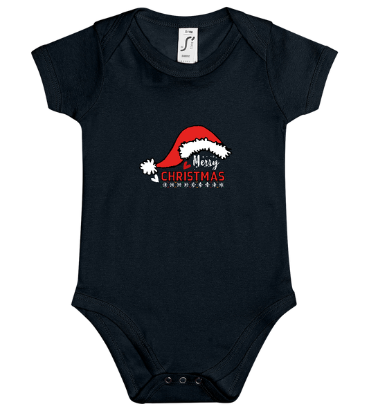 Merry Christmas Hat Design - Baby bodysuit_BLACK_front