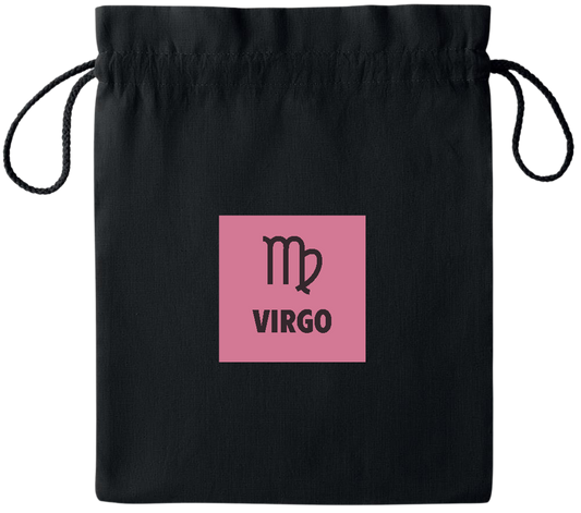 Zodiac Virgo Design - Essential medium colored cotton drawstring bag_BLACK_front