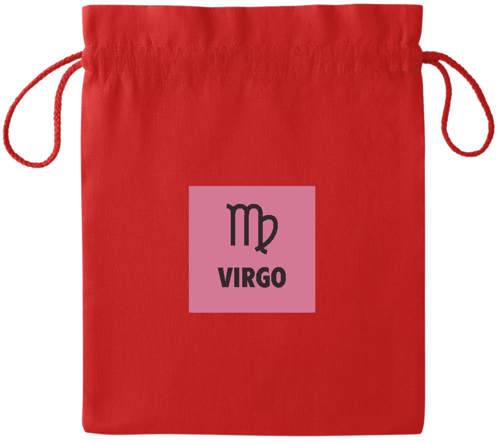 Zodiac Virgo Design - Essential medium colored cotton drawstring bag_RED_front