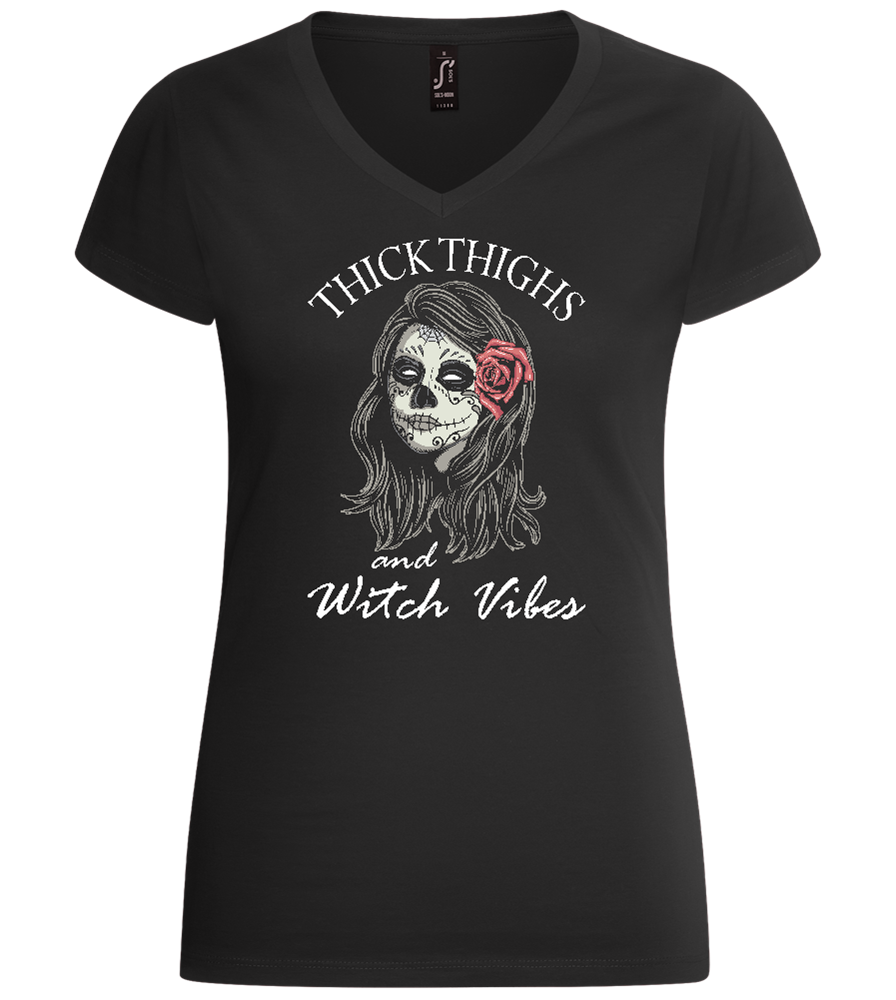 Thick Thighs Design - Basic women's v-neck t-shirt_DEEP BLACK_front