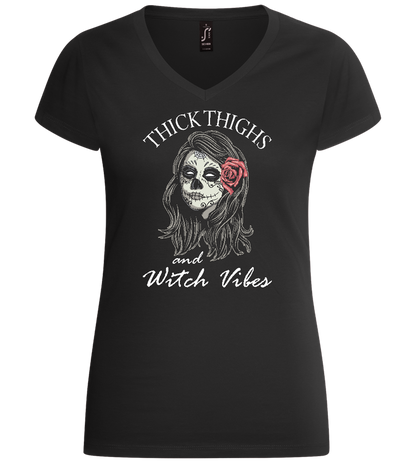 Thick Thighs Design - Basic women's v-neck t-shirt_DEEP BLACK_front