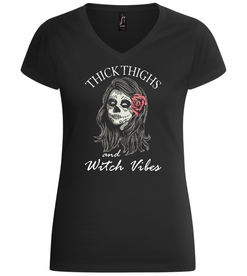 Thick Thighs Design - Basic women's v-neck t-shirt_DEEP BLACK_front