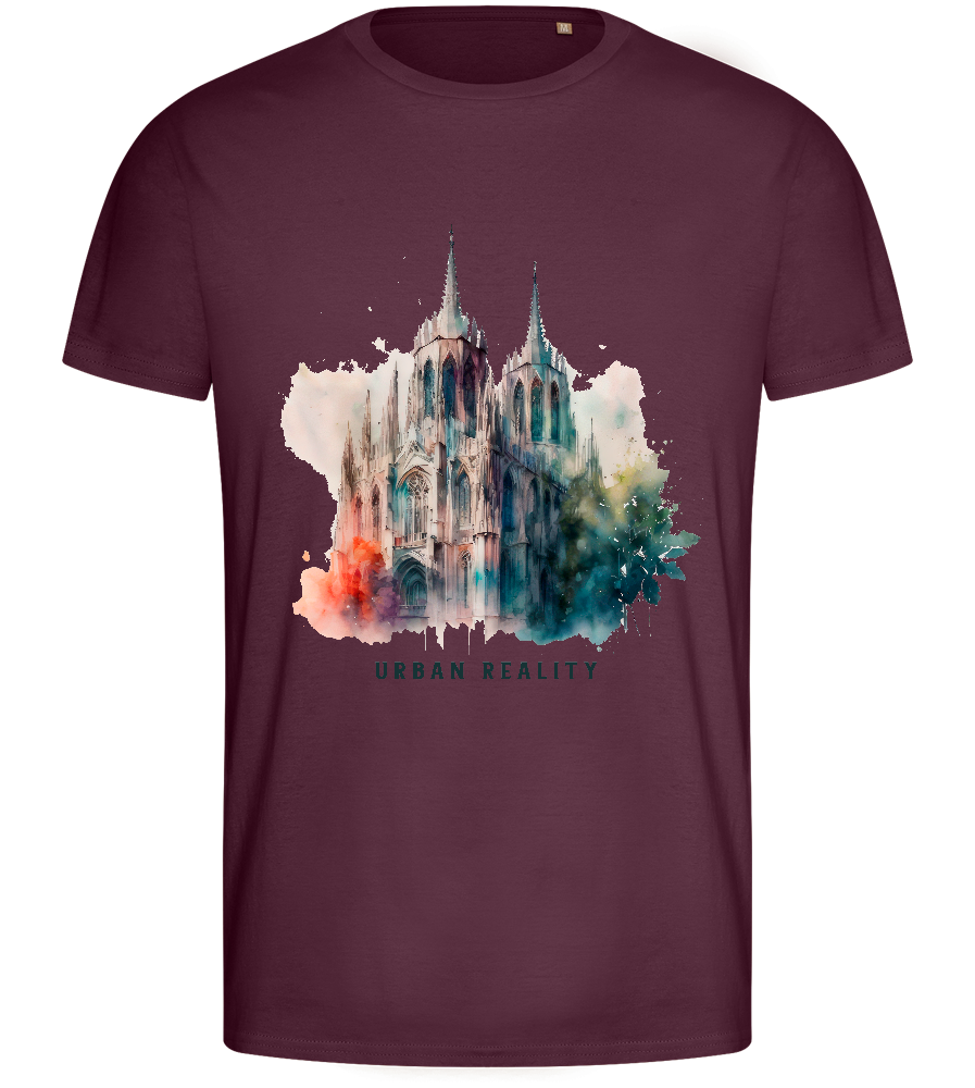 Watercolor Cathedral Design - Basic men's fitted t-shirt_BORDEAUX_front