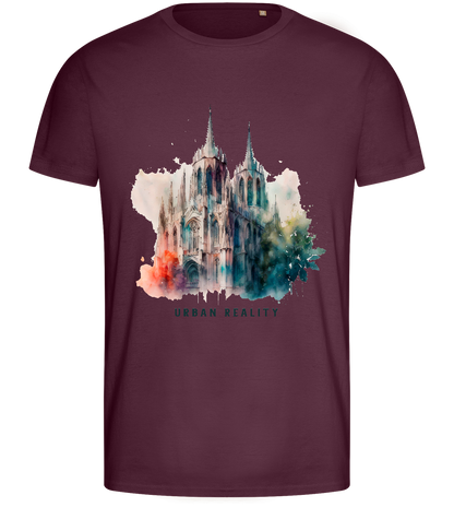 Watercolor Cathedral Design - Basic men's fitted t-shirt_BORDEAUX_front