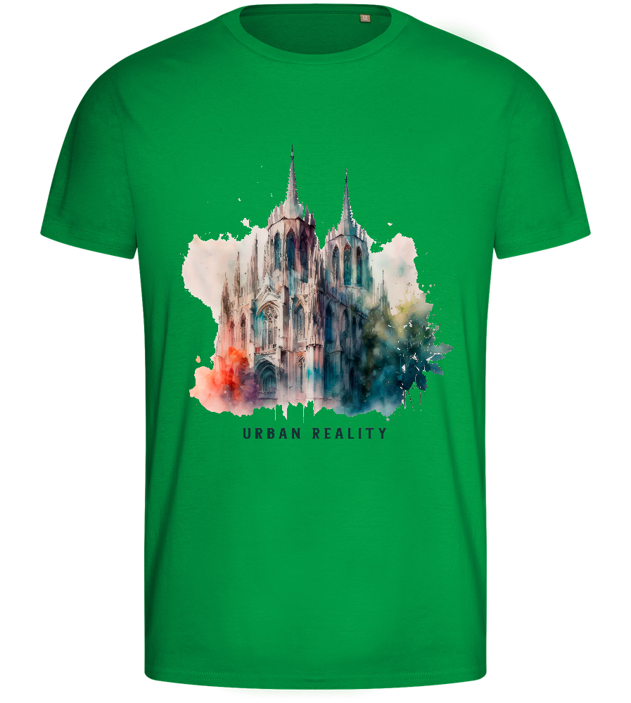 Watercolor Cathedral Design - Basic men's fitted t-shirt_MEADOW GREEN_front