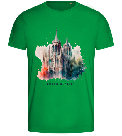 Watercolor Cathedral Design - Basic men's fitted t-shirt_MEADOW GREEN_front