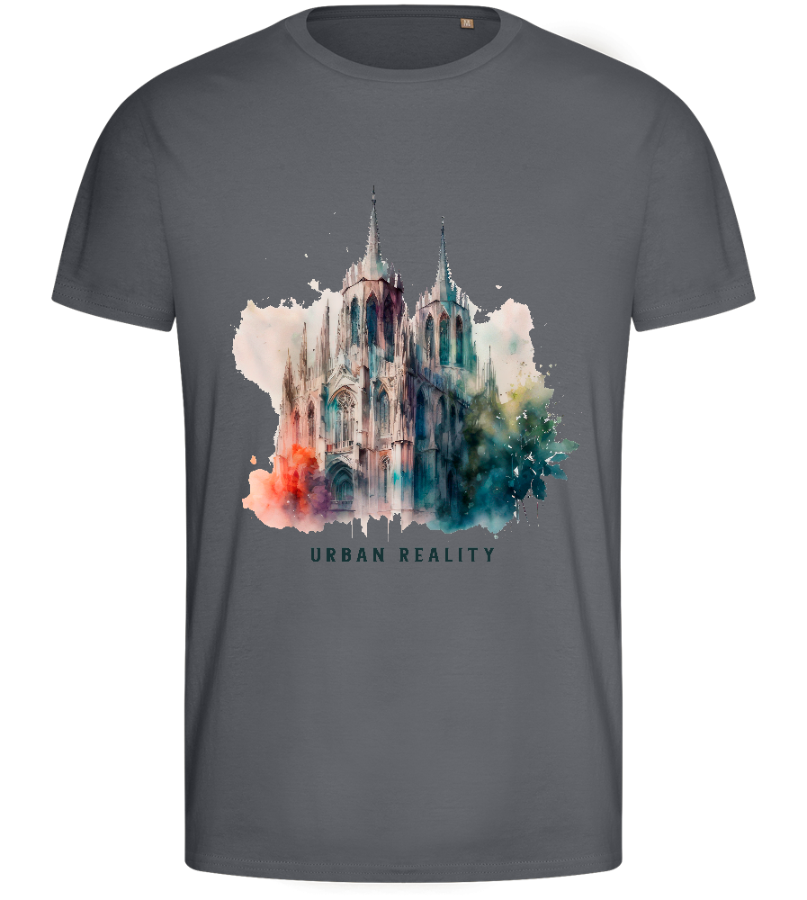 Watercolor Cathedral Design - Basic men's fitted t-shirt_MOUSE GREY_front