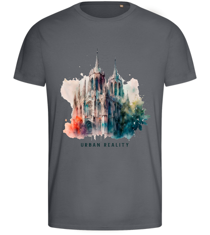 Watercolor Cathedral Design - Basic men's fitted t-shirt_MOUSE GREY_front