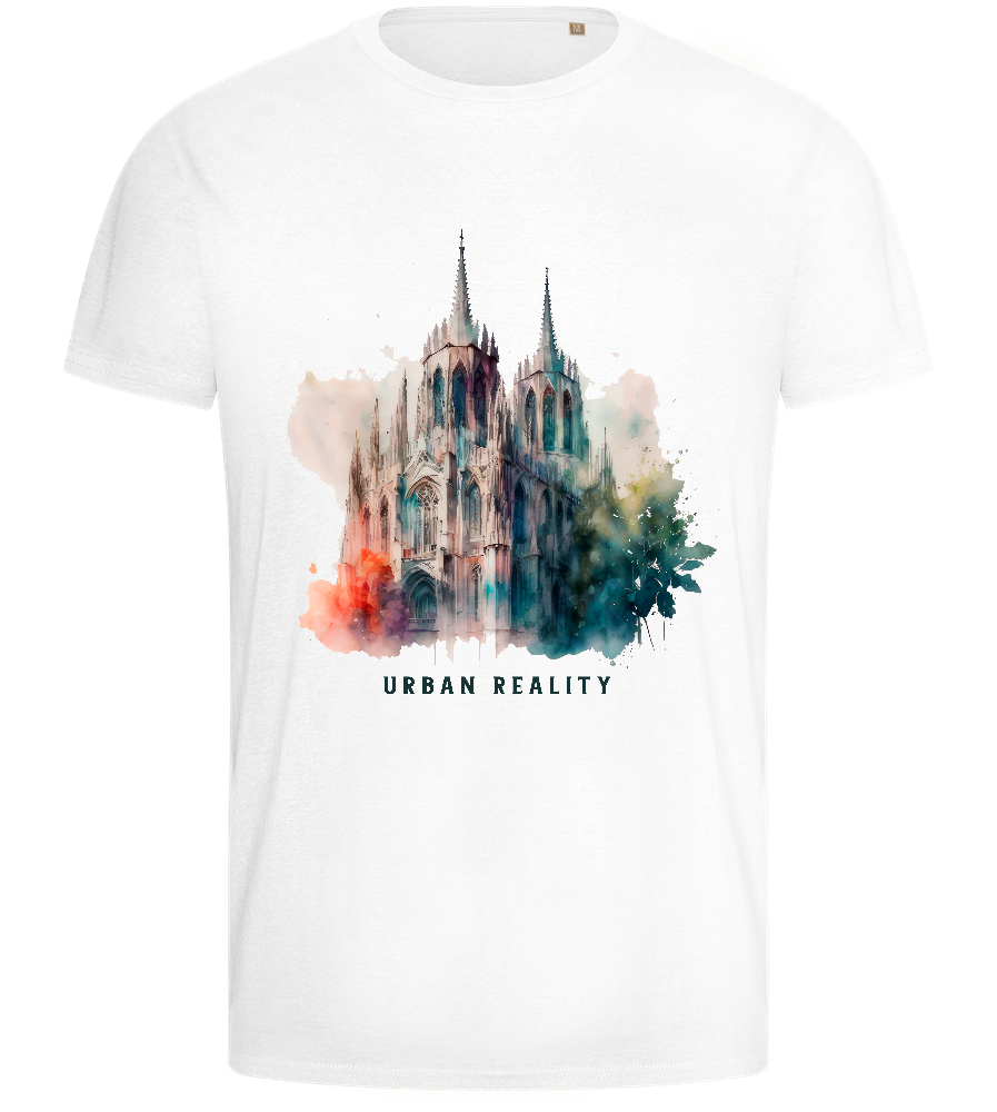Watercolor Cathedral Design - Basic men's fitted t-shirt_WHITE_front