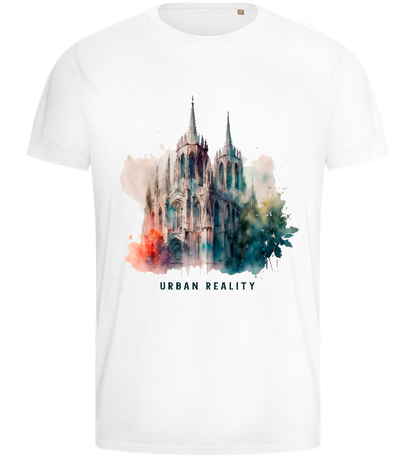 Watercolor Cathedral Design - Basic men's fitted t-shirt_WHITE_front