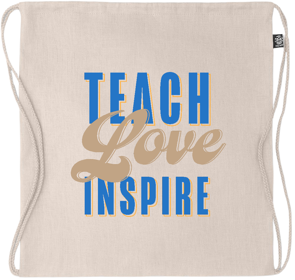 Teach Love Inspire Design - Premium hemp drawstring bag_BEIGE_front