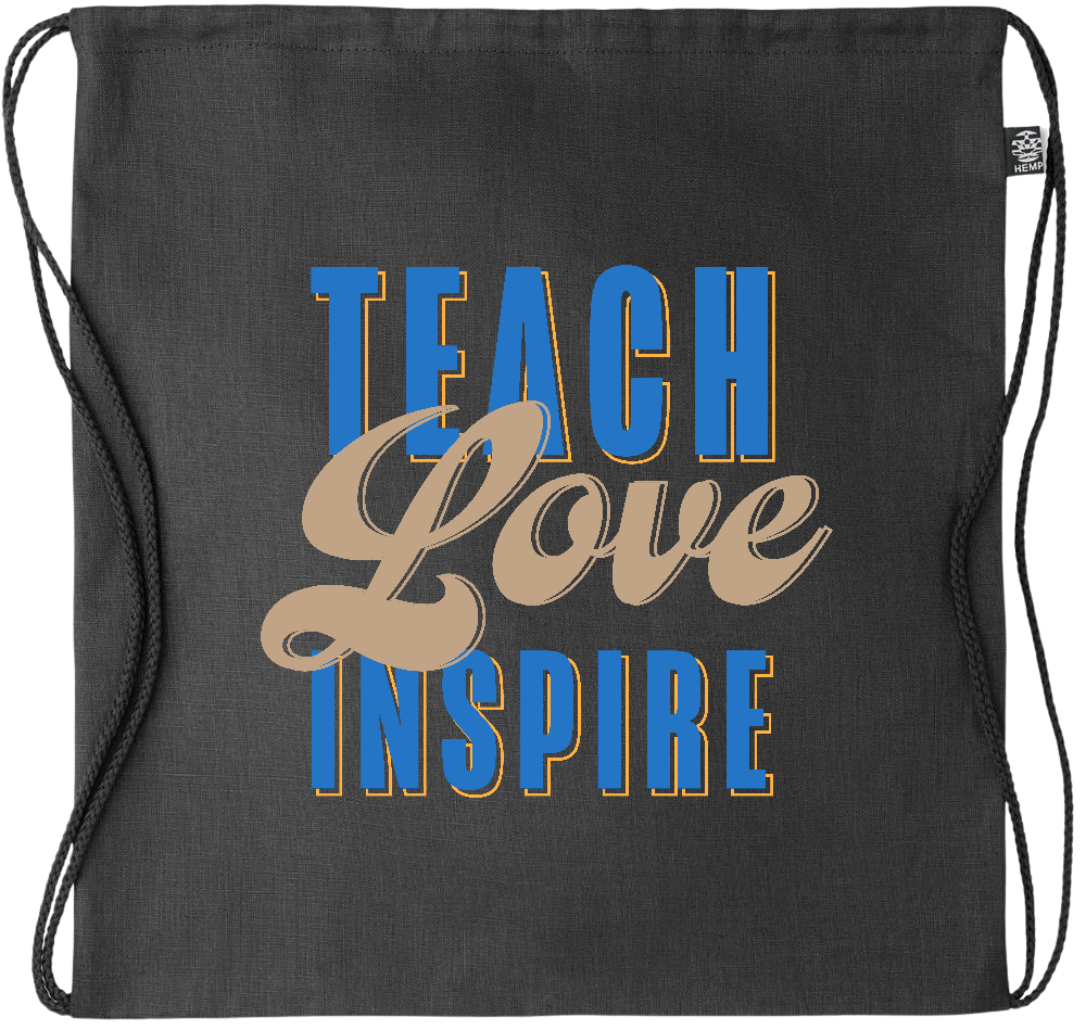 Teach Love Inspire Design - Premium hemp drawstring bag_BLACK_front