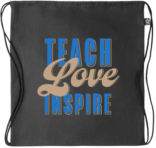 Teach Love Inspire Design - Premium hemp drawstring bag_BLACK_front