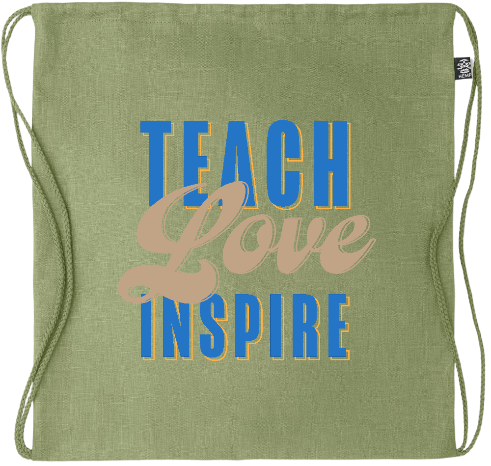 Teach Love Inspire Design - Premium hemp drawstring bag_GREEN_front