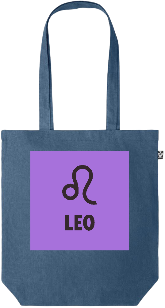 Zodiac Leo Design - Premium colored organic hemp tote bag_BLUE_front