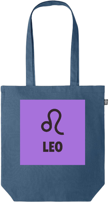 Zodiac Leo Design - Premium colored organic hemp tote bag_BLUE_front