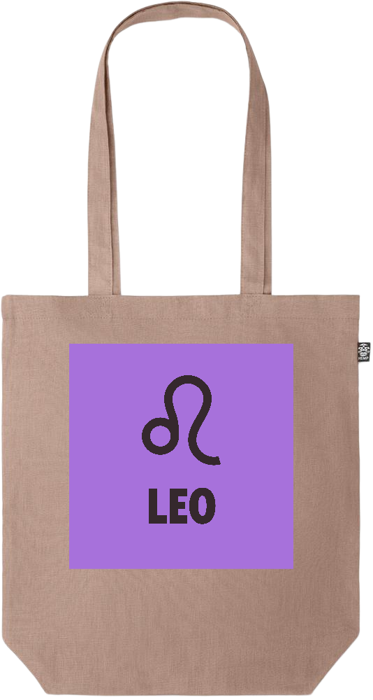 Zodiac Leo Design - Premium colored organic hemp tote bag_BROWN_front