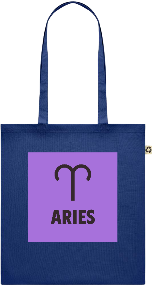 Zodiac Aries Design - Recycled cotton colored shopping bag_BLUE_front