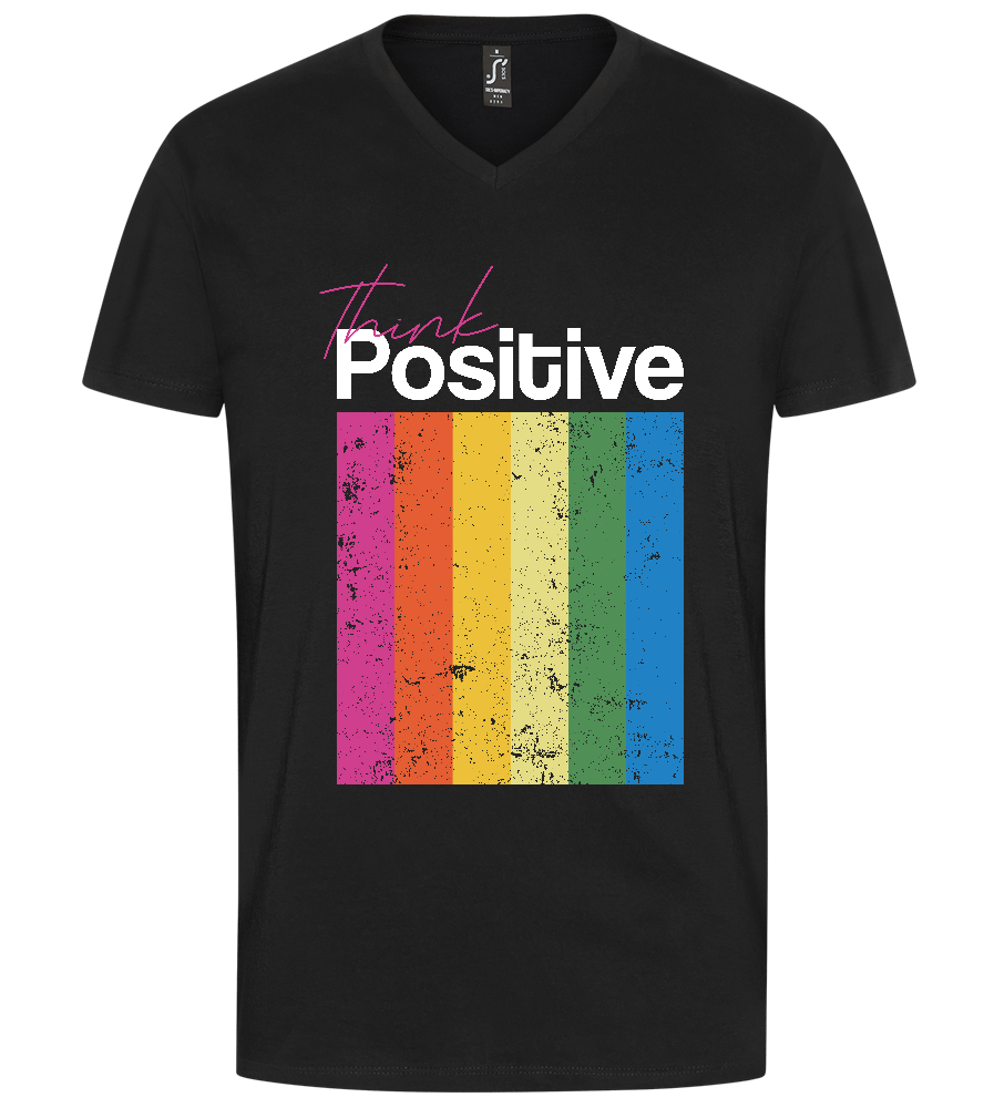 Think Positive Rainbow Design - Premium men's v-neck t-shirt_DEEP BLACK_front