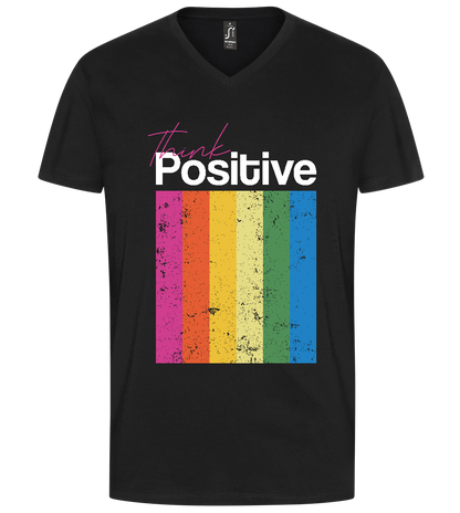 Think Positive Rainbow Design - Premium men's v-neck t-shirt_DEEP BLACK_front