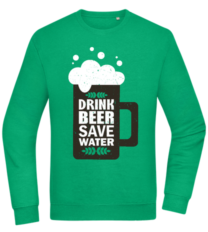 Drink Beer Save Water Beer Mug Design - Comfort Essential Unisex Sweater_MEADOW GREEN_front