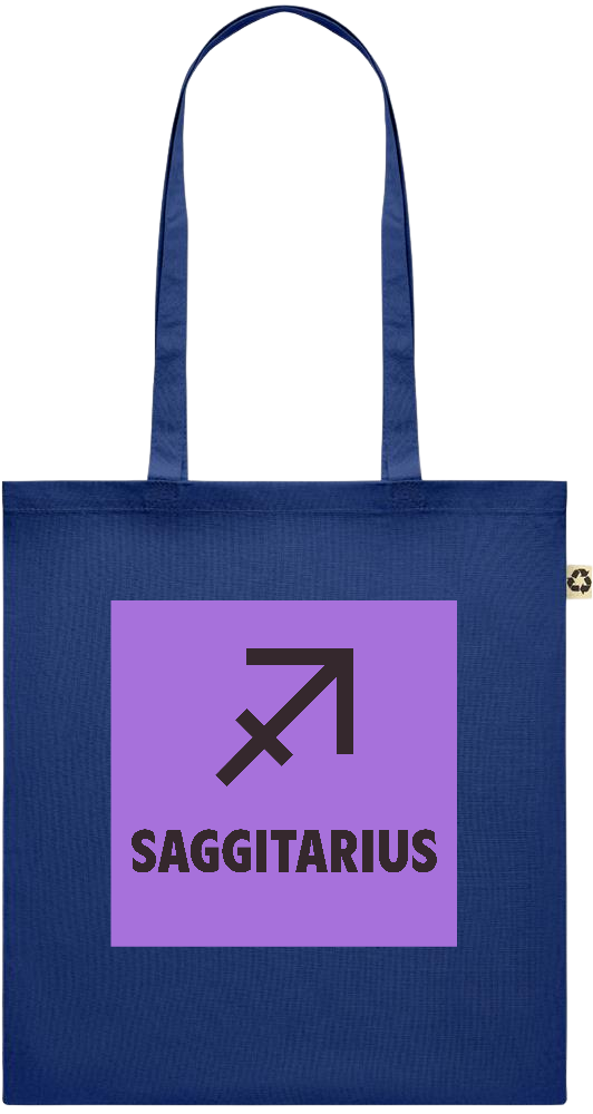 Zodiac Saggitarius Design - Recycled cotton colored shopping bag_BLUE_front