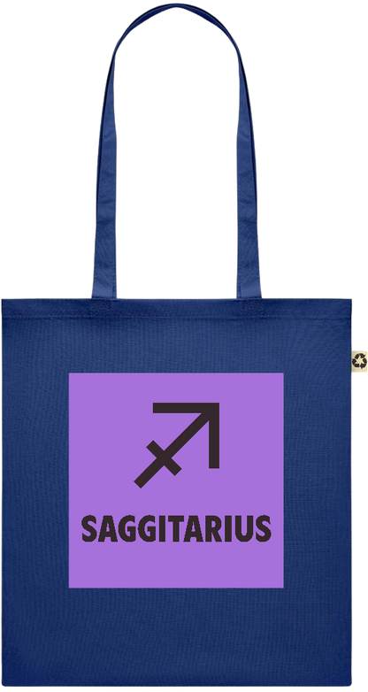 Zodiac Saggitarius Design - Recycled cotton colored shopping bag_BLUE_front