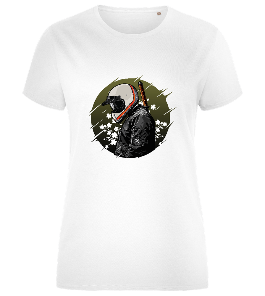 Samurai Bike Design - Comfort women's fitted t-shirt_WHITE_front